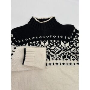 St Johns Bay Women's Black White Snowflake Fair Isle‎ Mock Neck Sweater Large